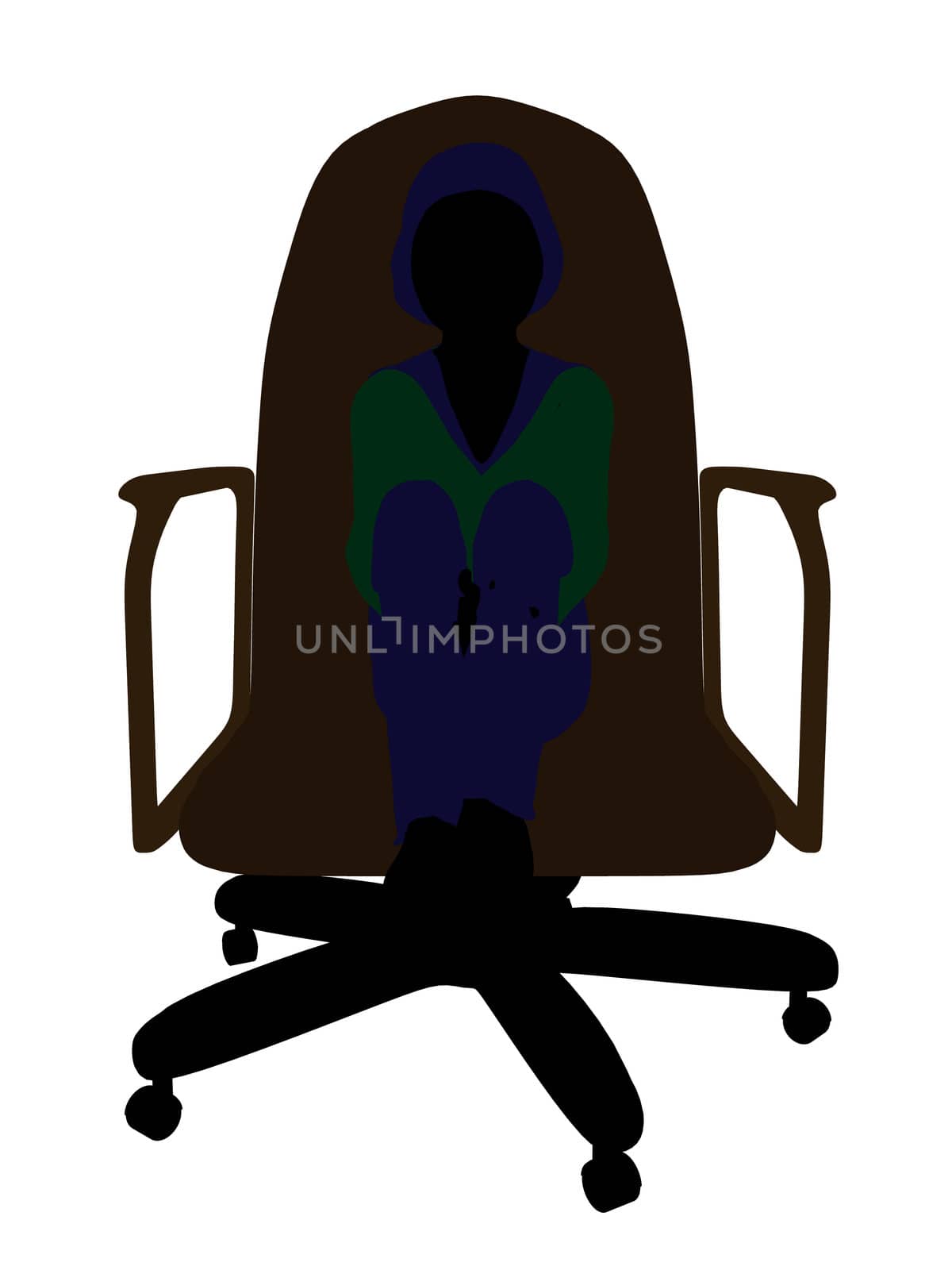 Female teenager sitting in a chair silhouette on a white background