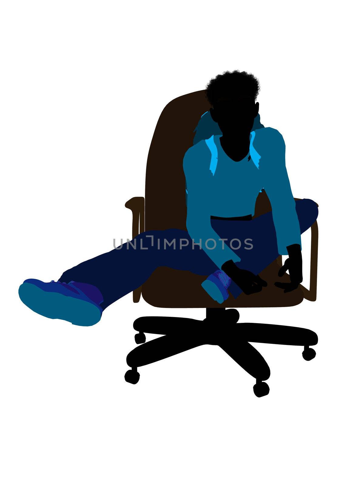 African american teen hiker sitting on a chair illustration silhouette on a white background