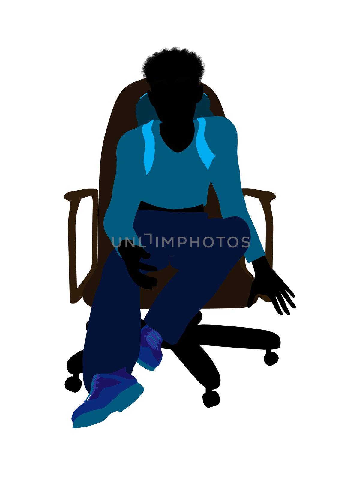 African american teen hiker sitting on a chair illustration silhouette on a white background
