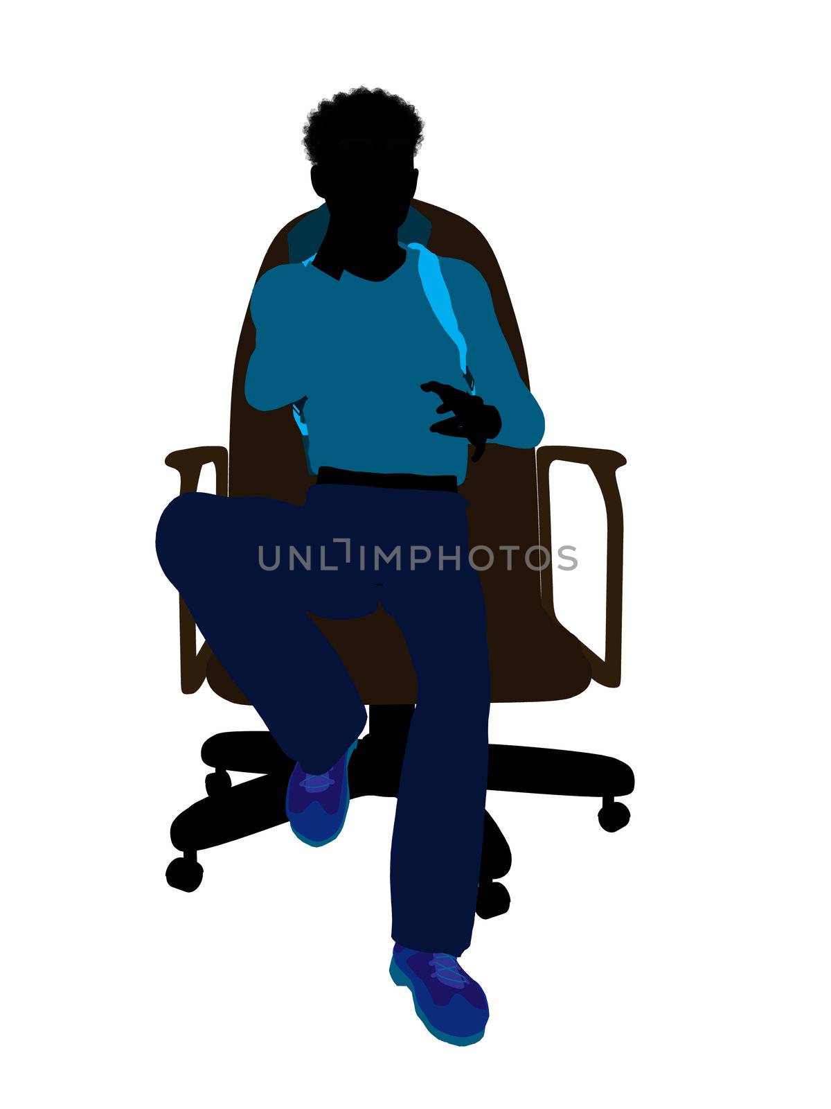 African american teen hiker sitting on a chair illustration silhouette on a white background