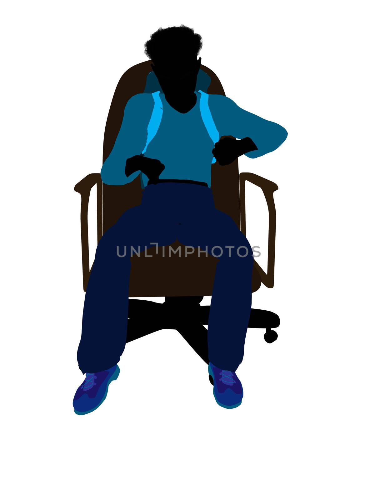 African american teen hiker sitting on a chair illustration silhouette on a white background