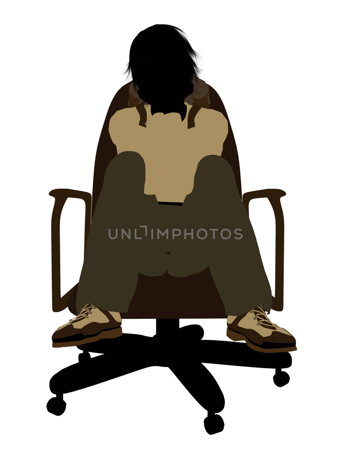 Male teen hiker sitting in a chair illustration silhouette on a white background
