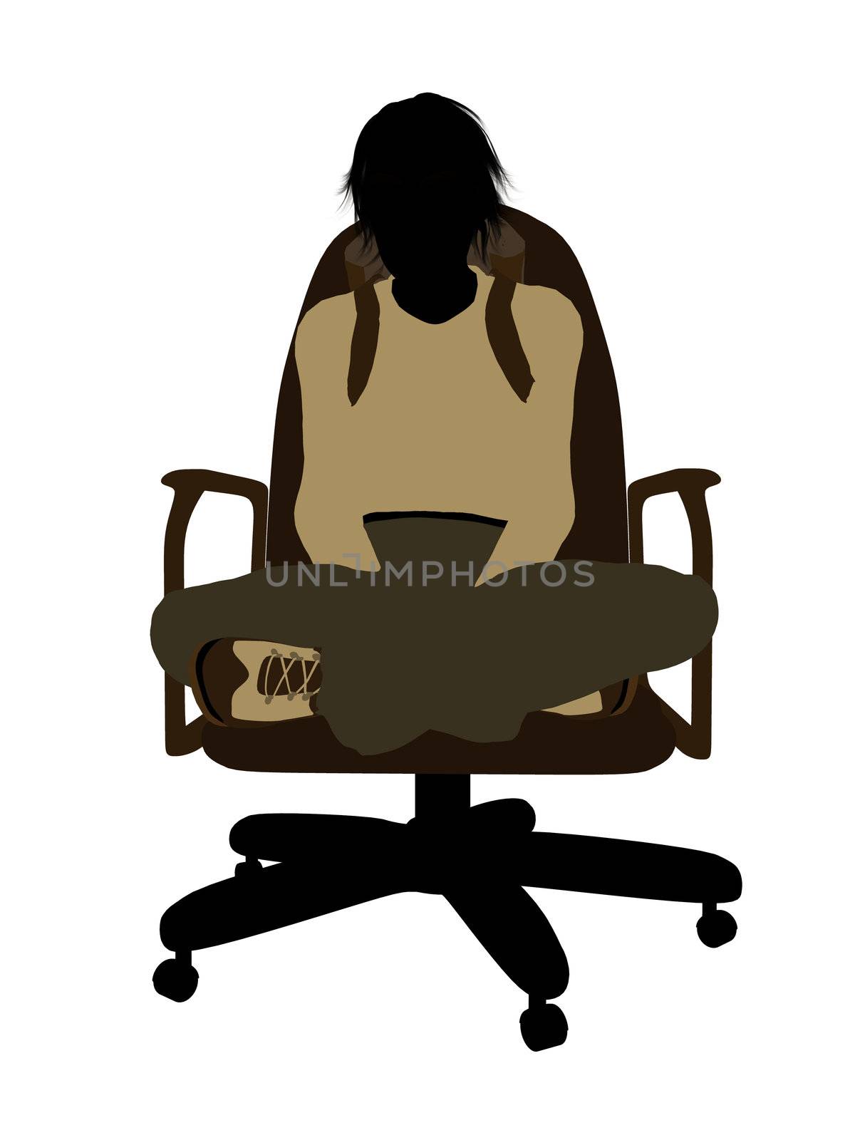 Male teen hiker sitting in a chair illustration silhouette on a white background