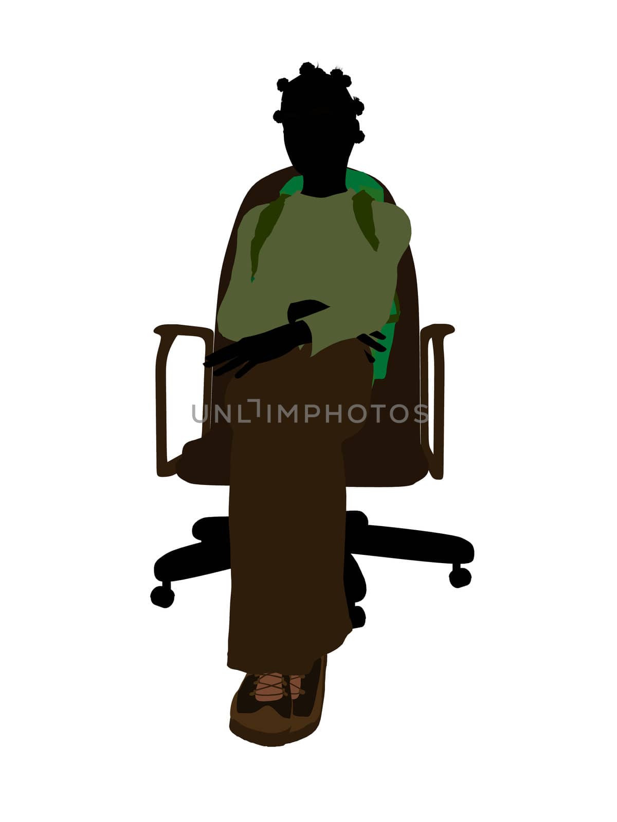 Female african american teen hiker sitting on a chair illustration silhouette on a white background