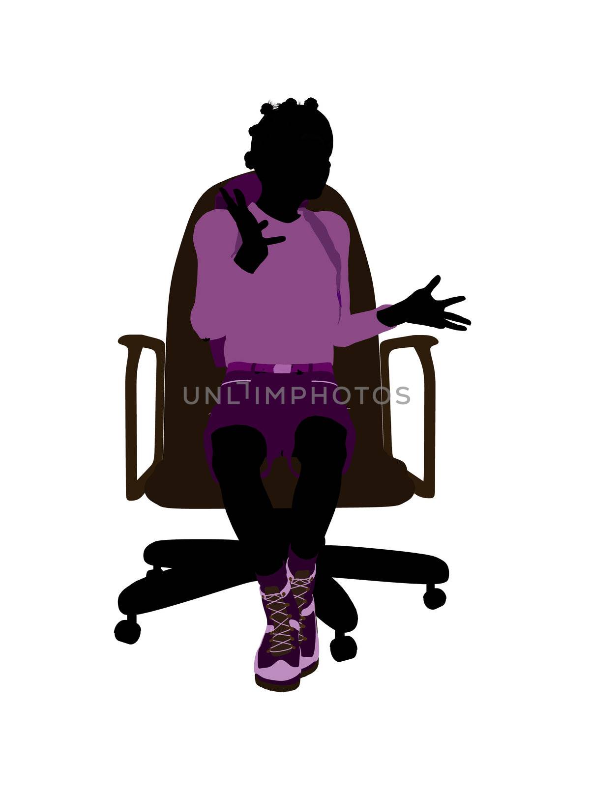 Female african american teen hiker sitting on a chair illustration silhouette on a white background