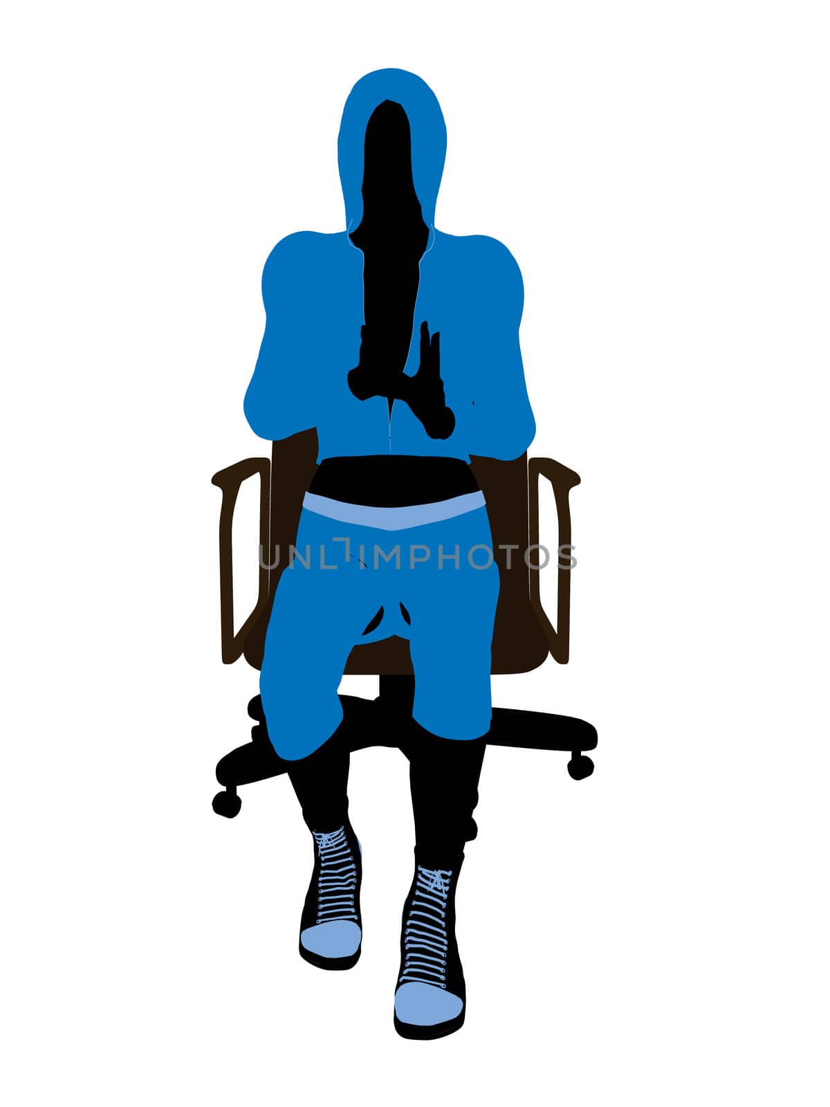 Female bicycle rider sitting on a chair silhouette in a blue outfit on a white background