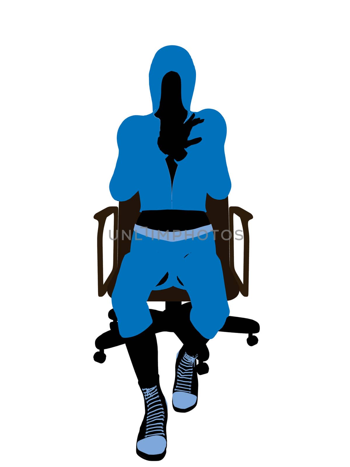Female bicycle rider sitting on a chair silhouette in a blue outfit on a white background