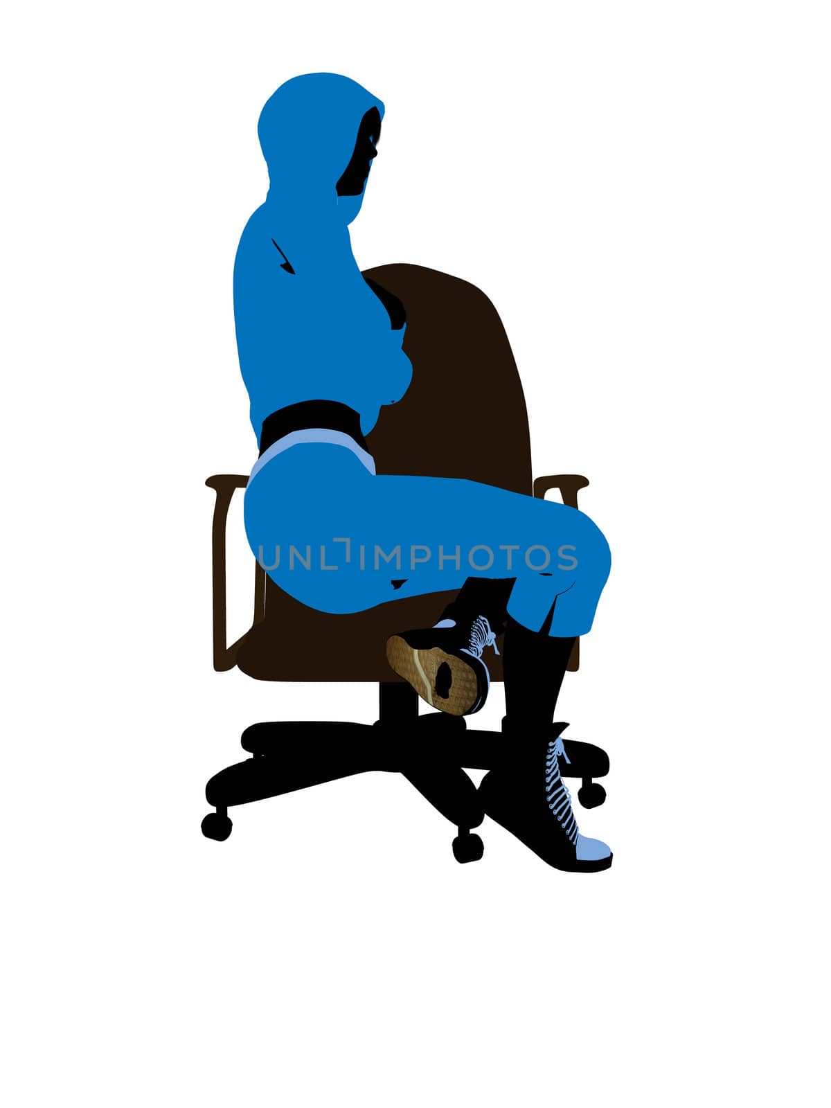 Female bicycle rider sitting on a chair silhouette in a blue outfit on a white background