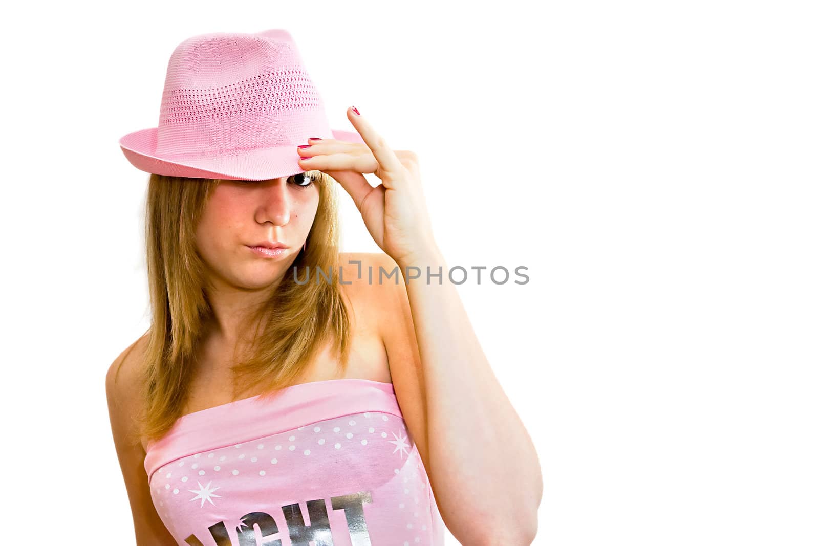 happy lady on white background