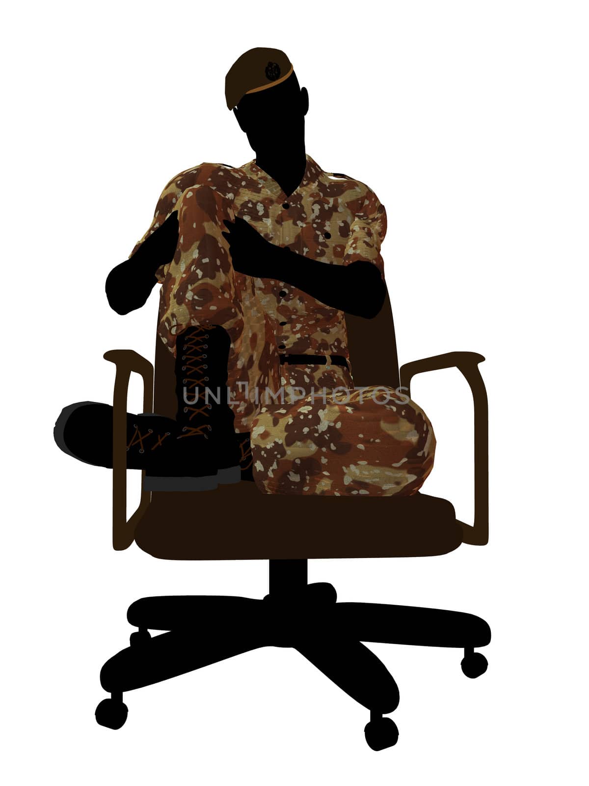 Male soldier sitting in a chair illustration silhouette on a white background