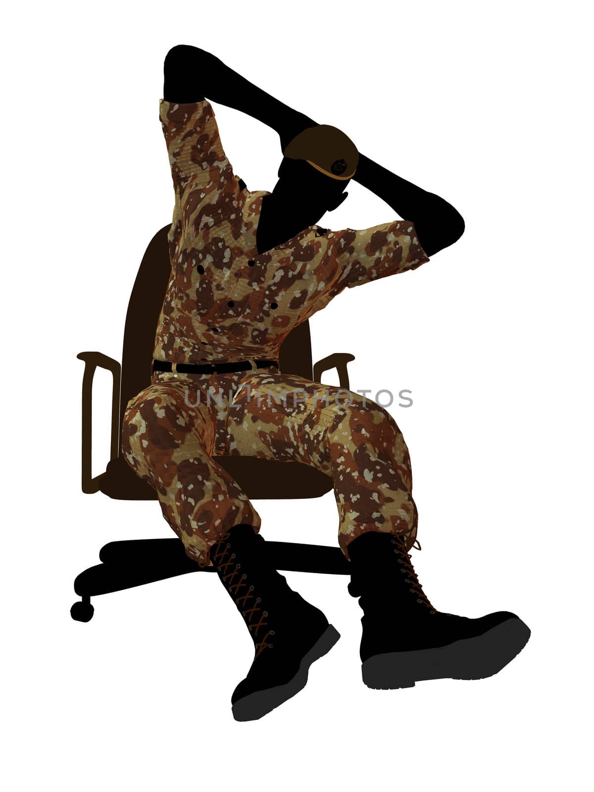 Male soldier sitting in a chair illustration silhouette on a white background