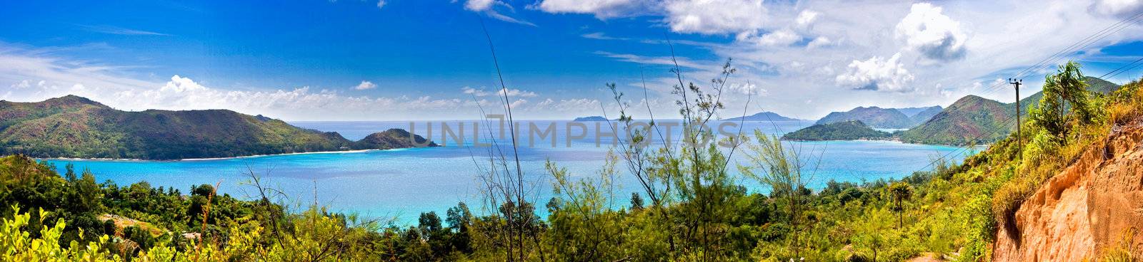 180� panorama of island Praslin , Seychelles