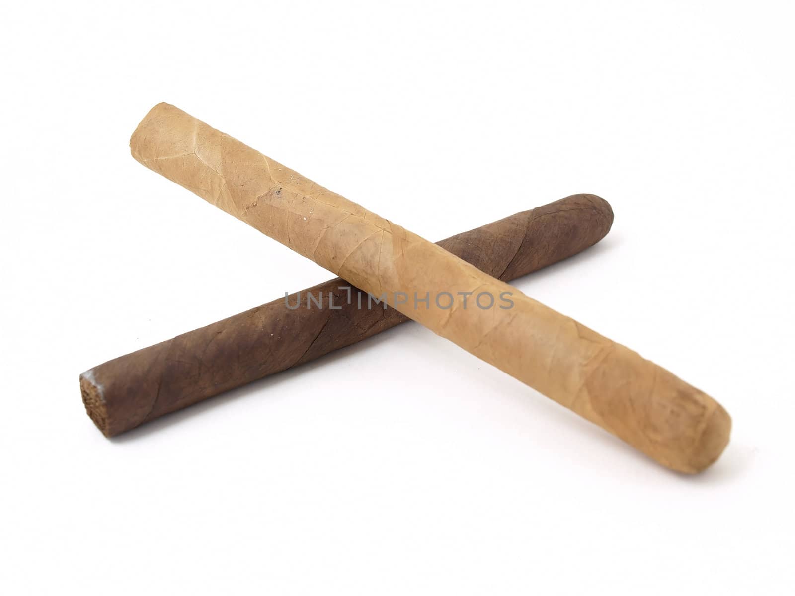 Two unlit cigars, studio isolated against a white background.