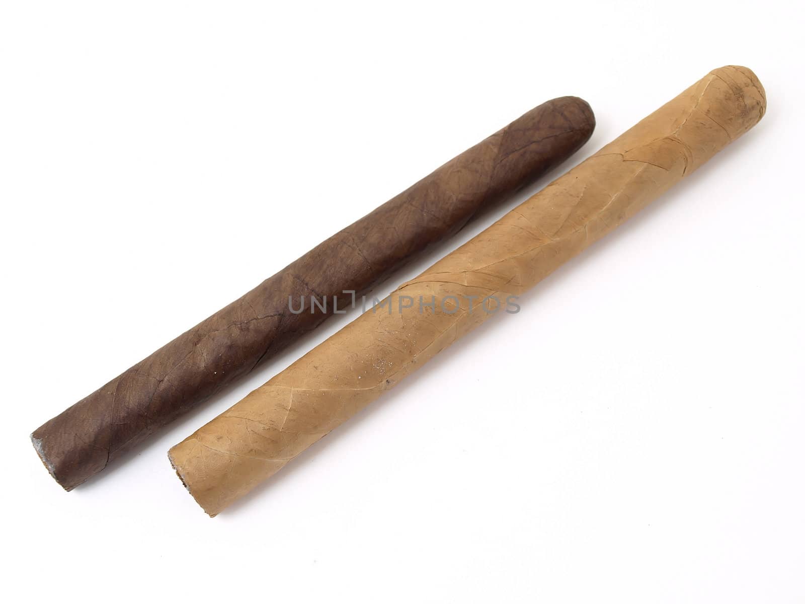 Two unlit cigars, studio isolated against a white background.