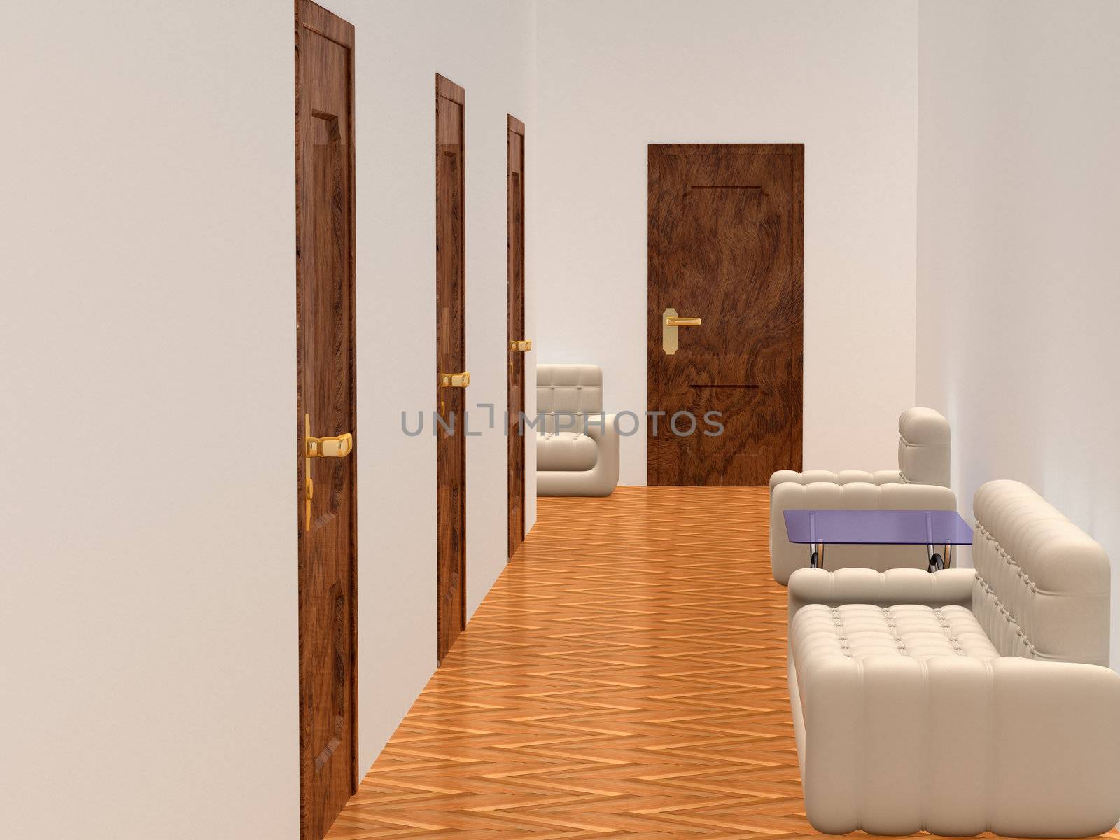 Interior of a corridor. waiting room. 3D image.