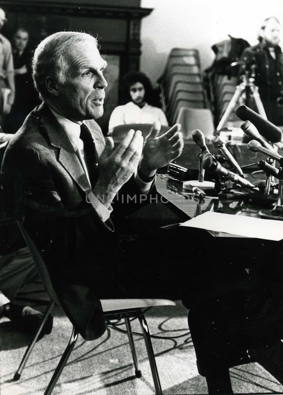 Former Boston Mayor Kevin White in 1979 at a meeting in City hall 
