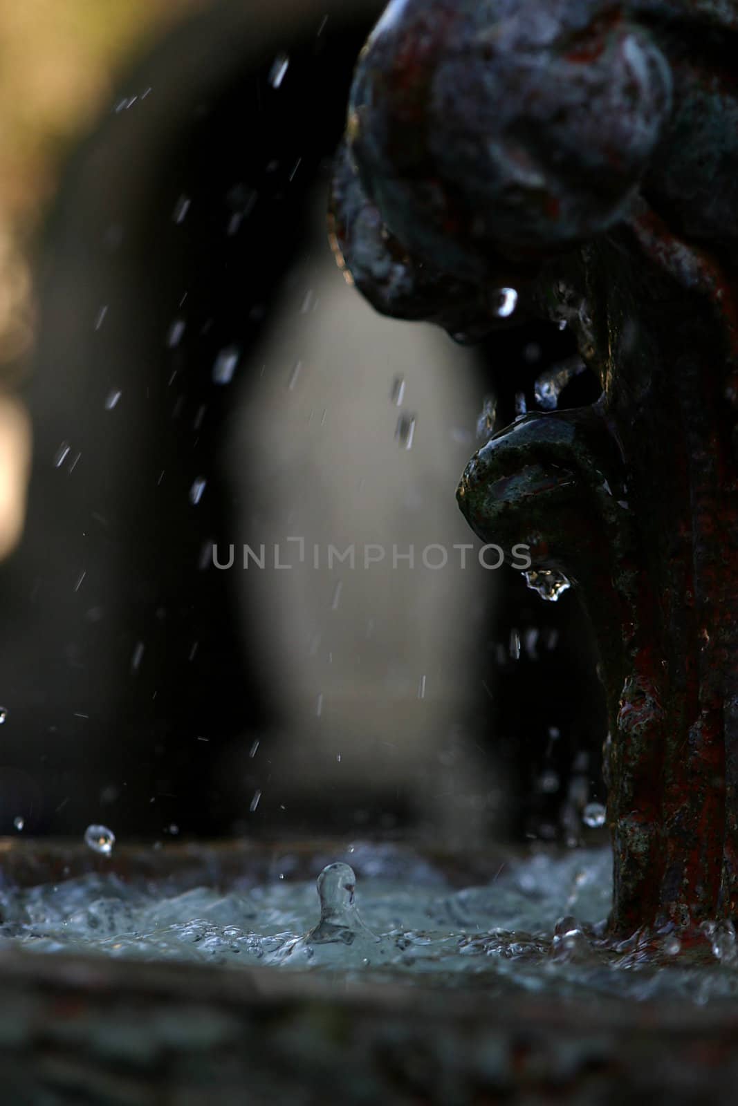 Abstract water fountain at the Sun Buenaventura Mission in Ventura