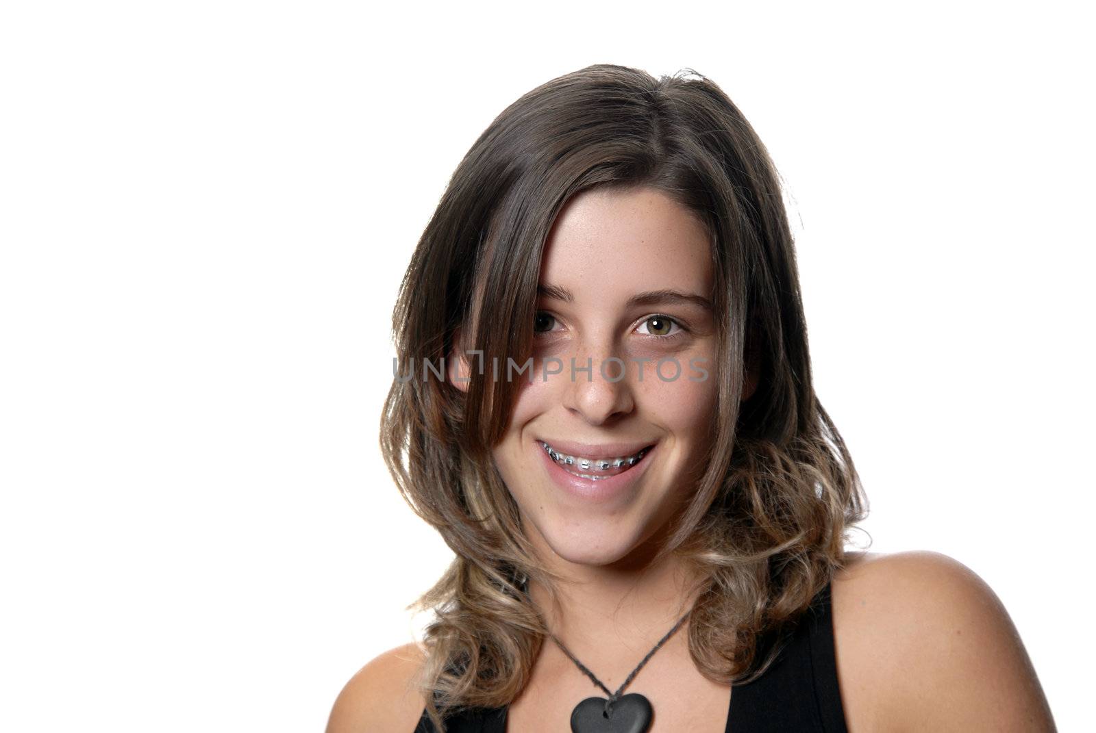 young attractive woman smiling, over white background