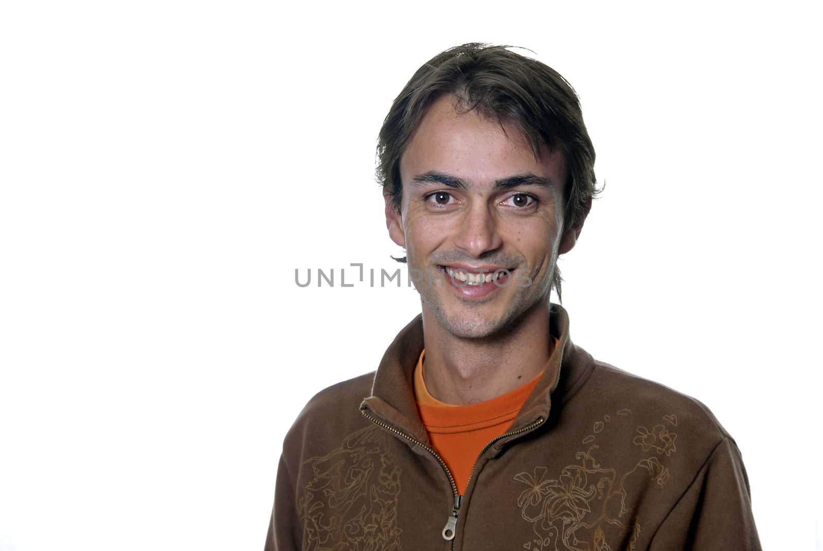 young casual man portrait in white background