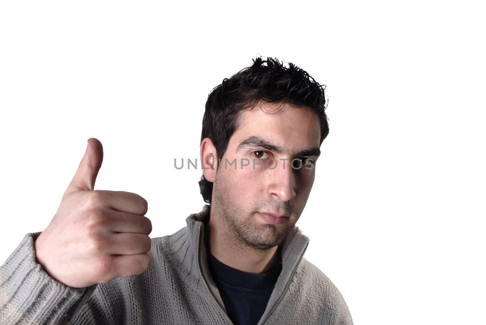 young casual man portrait in a white background