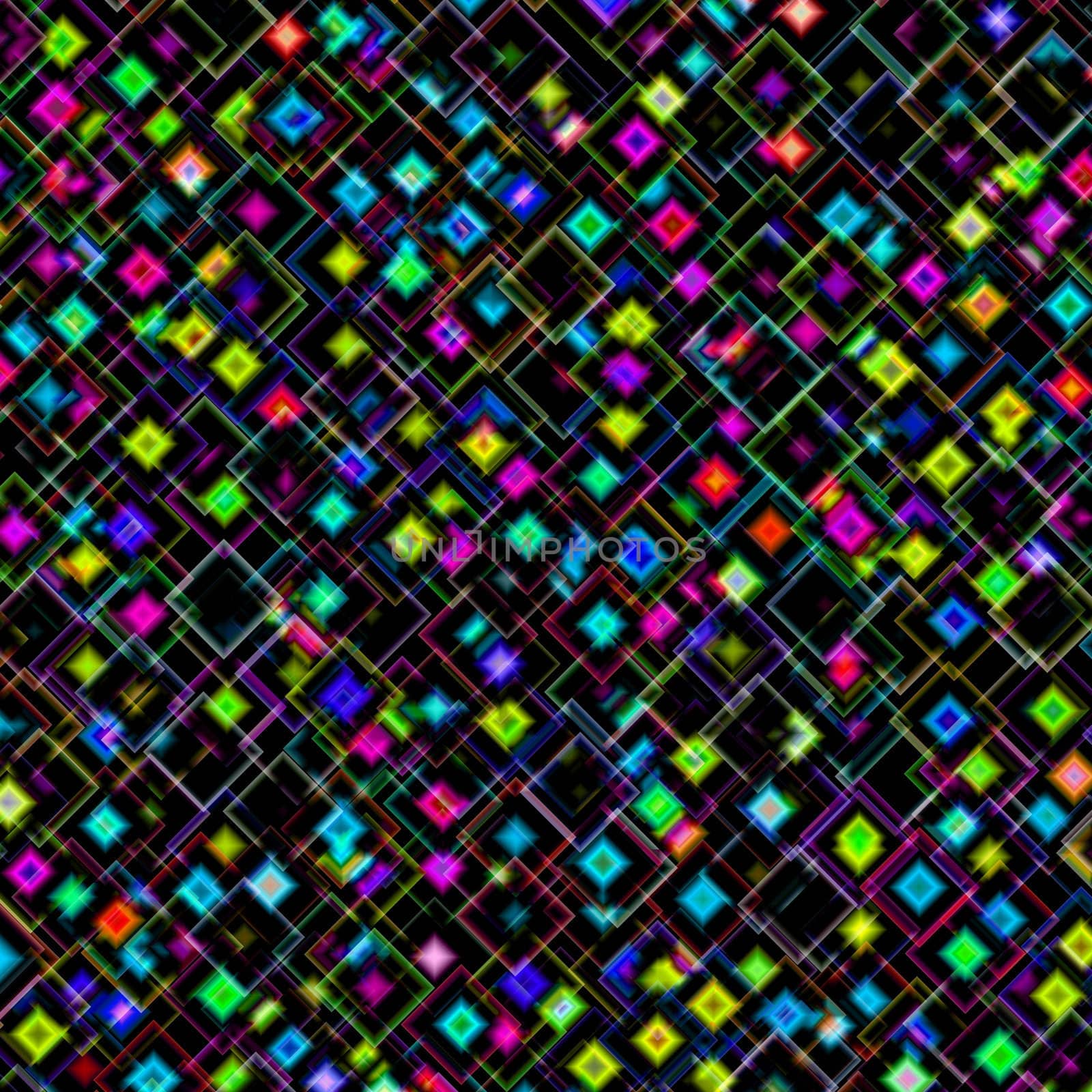 An abstract image of a very colorful image with squares, on black or white.