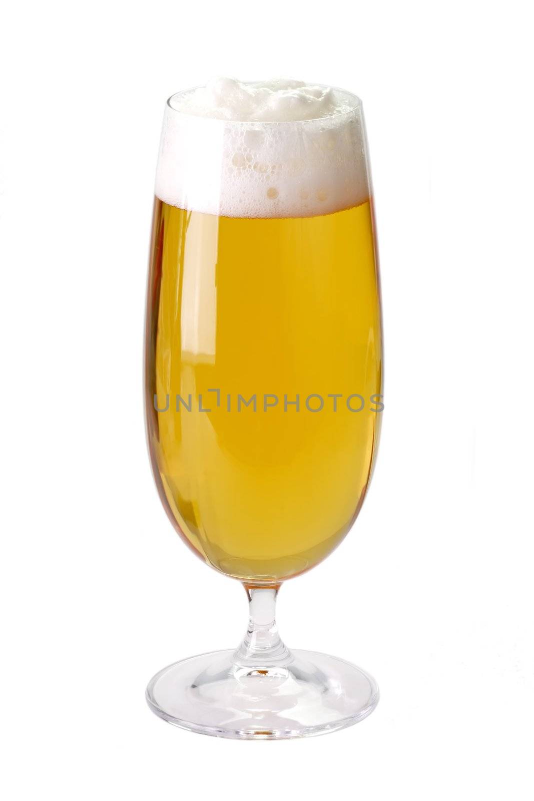 A glass of cold beer - isolated on white background