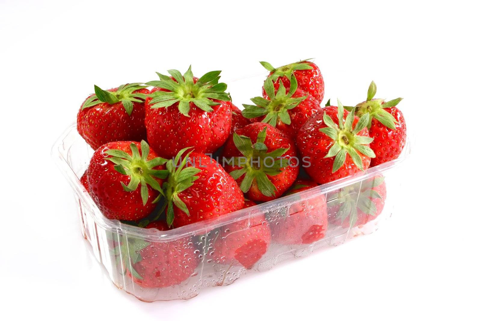 Box of fresh strawberries on white Background