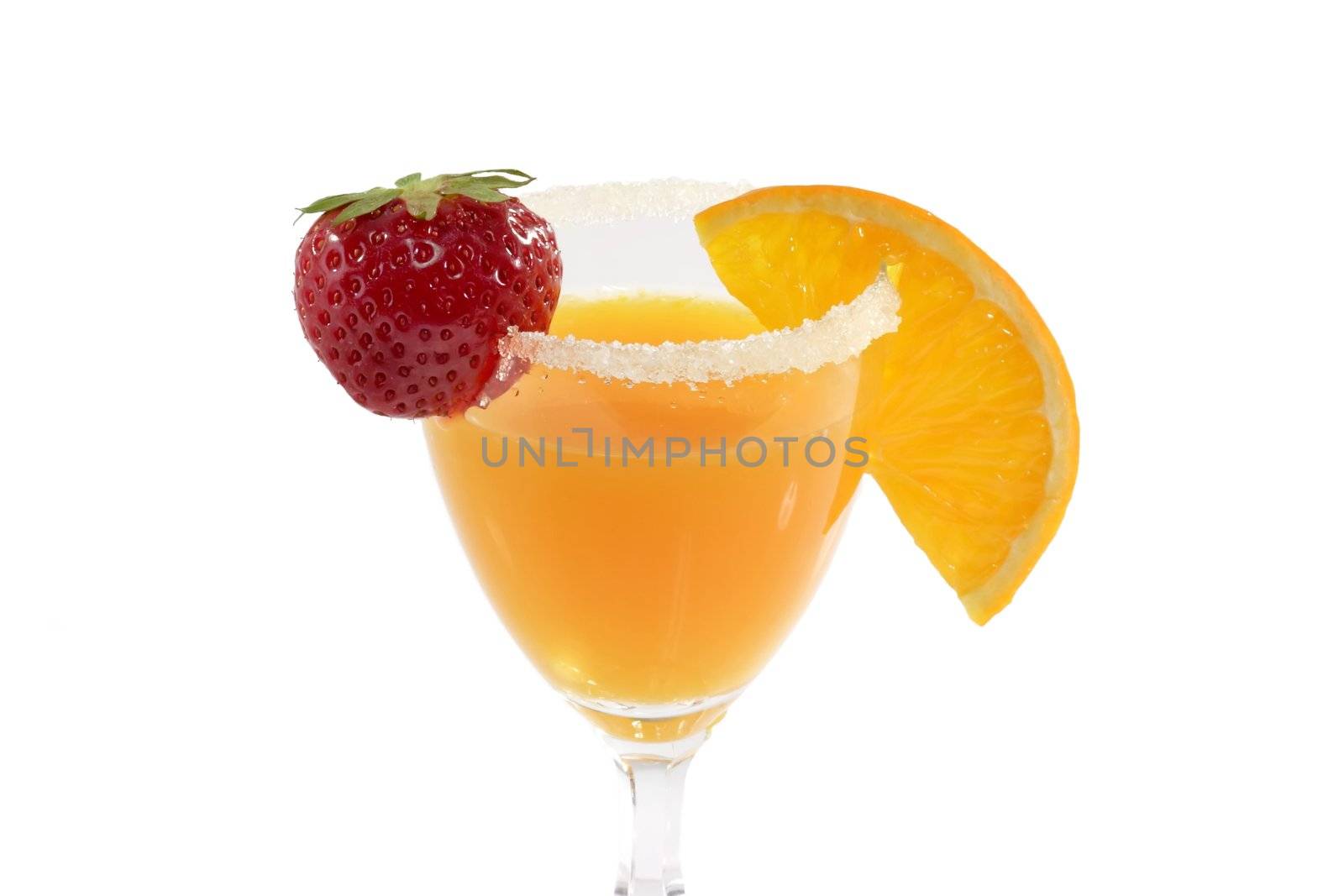 Fresh orange juice with strawberry and orange slice