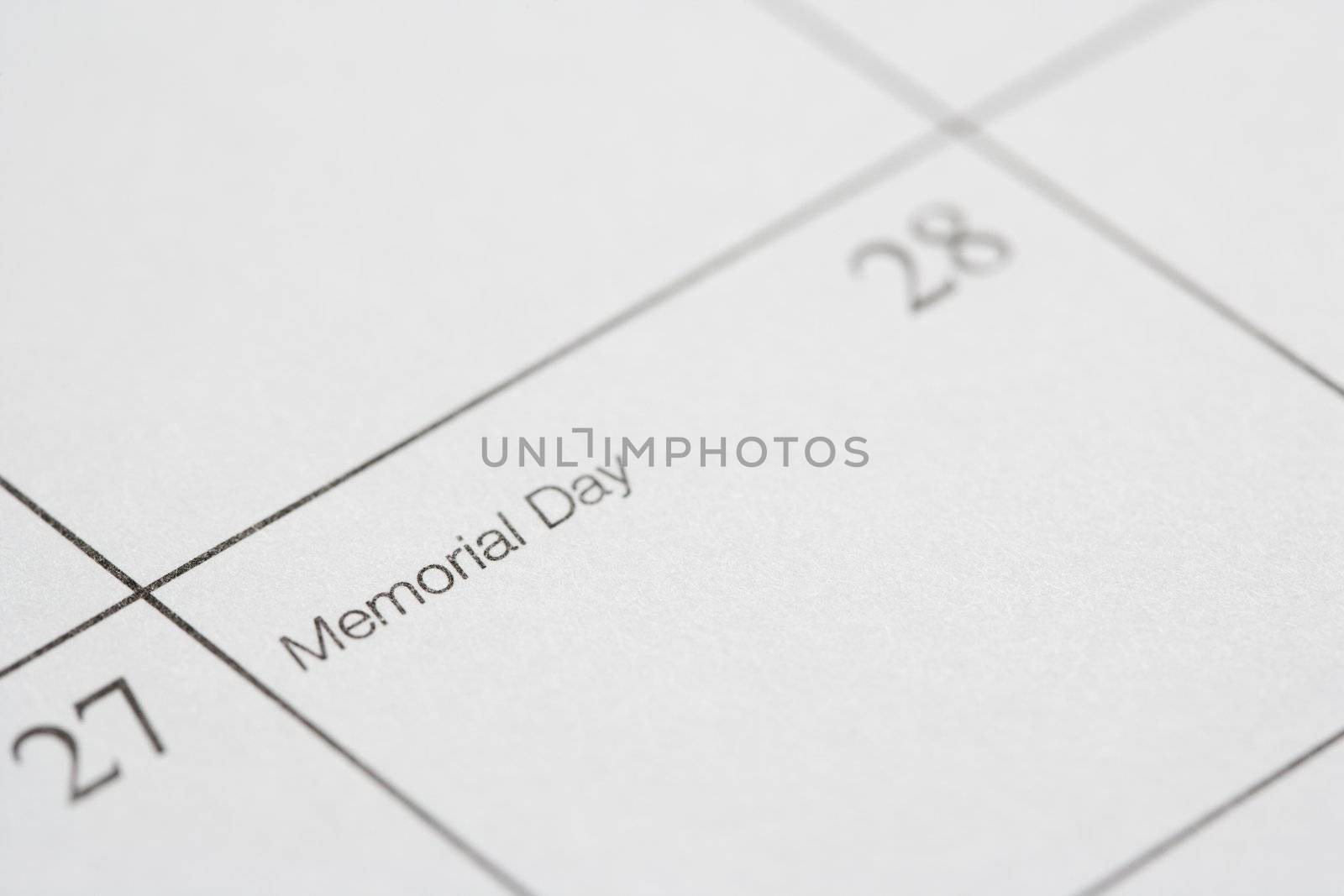 Close up of calendar displaying Memorial Day.