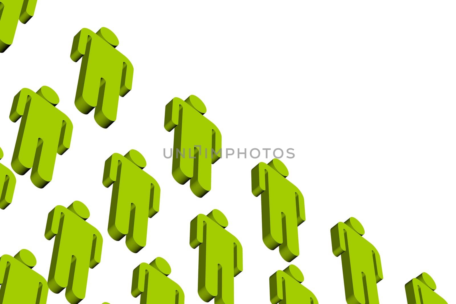 A concept image of workers in line, viewed from below.