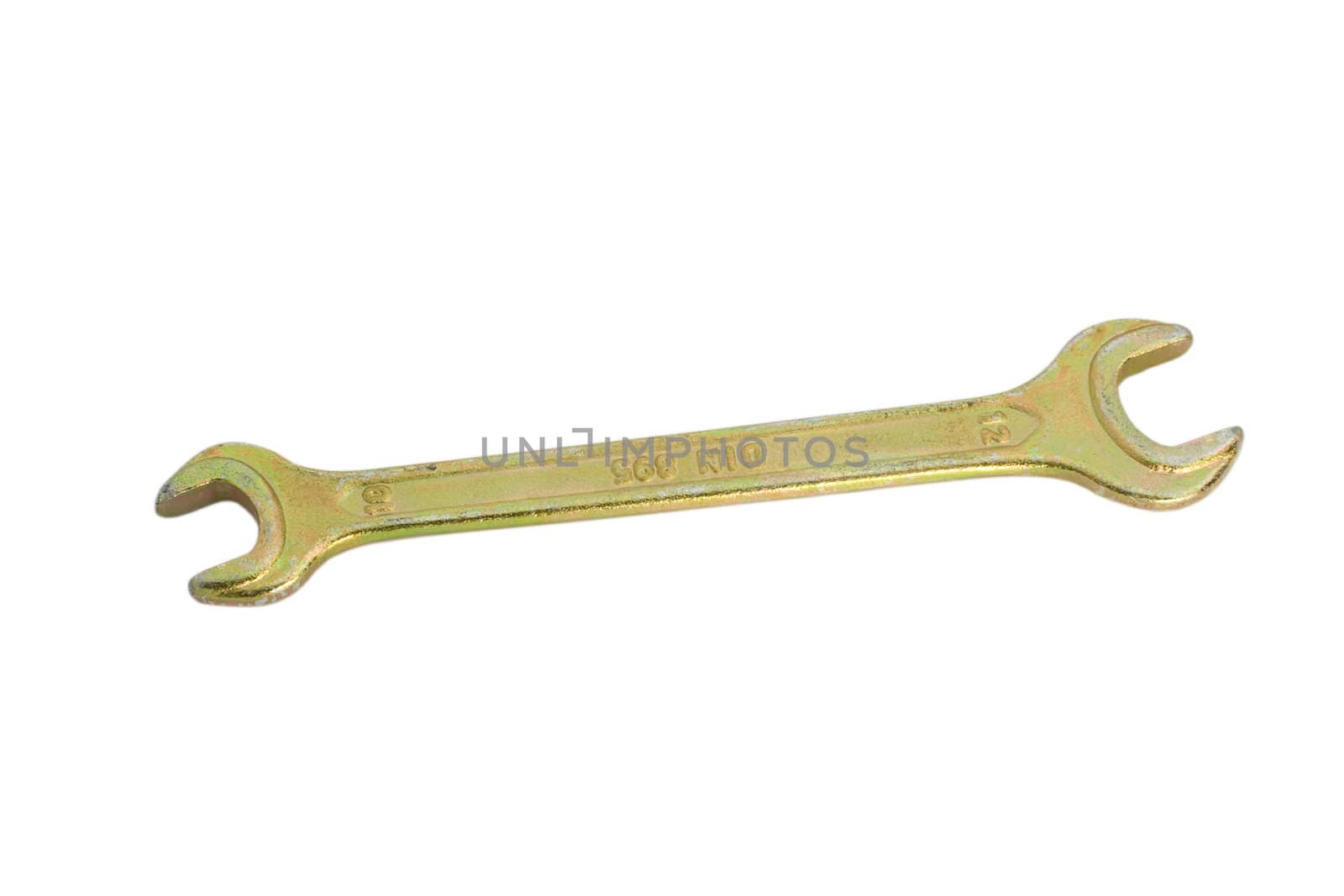 Brass spanner isolated over white