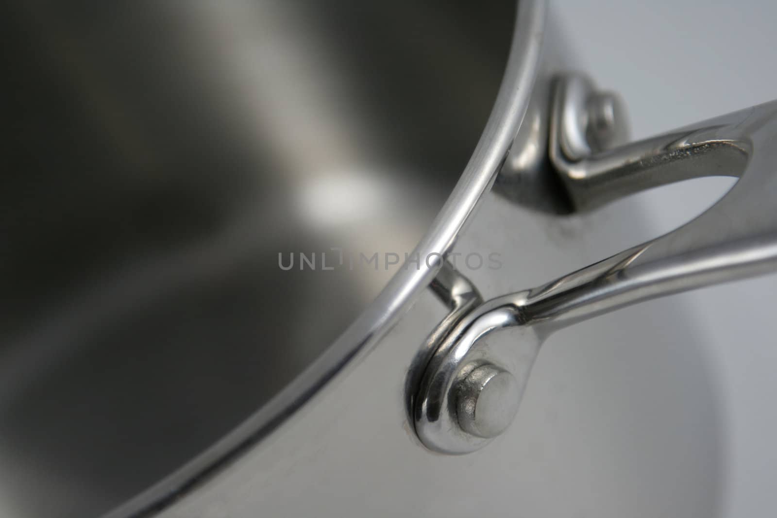 A closeup of a stainless steel pot.
