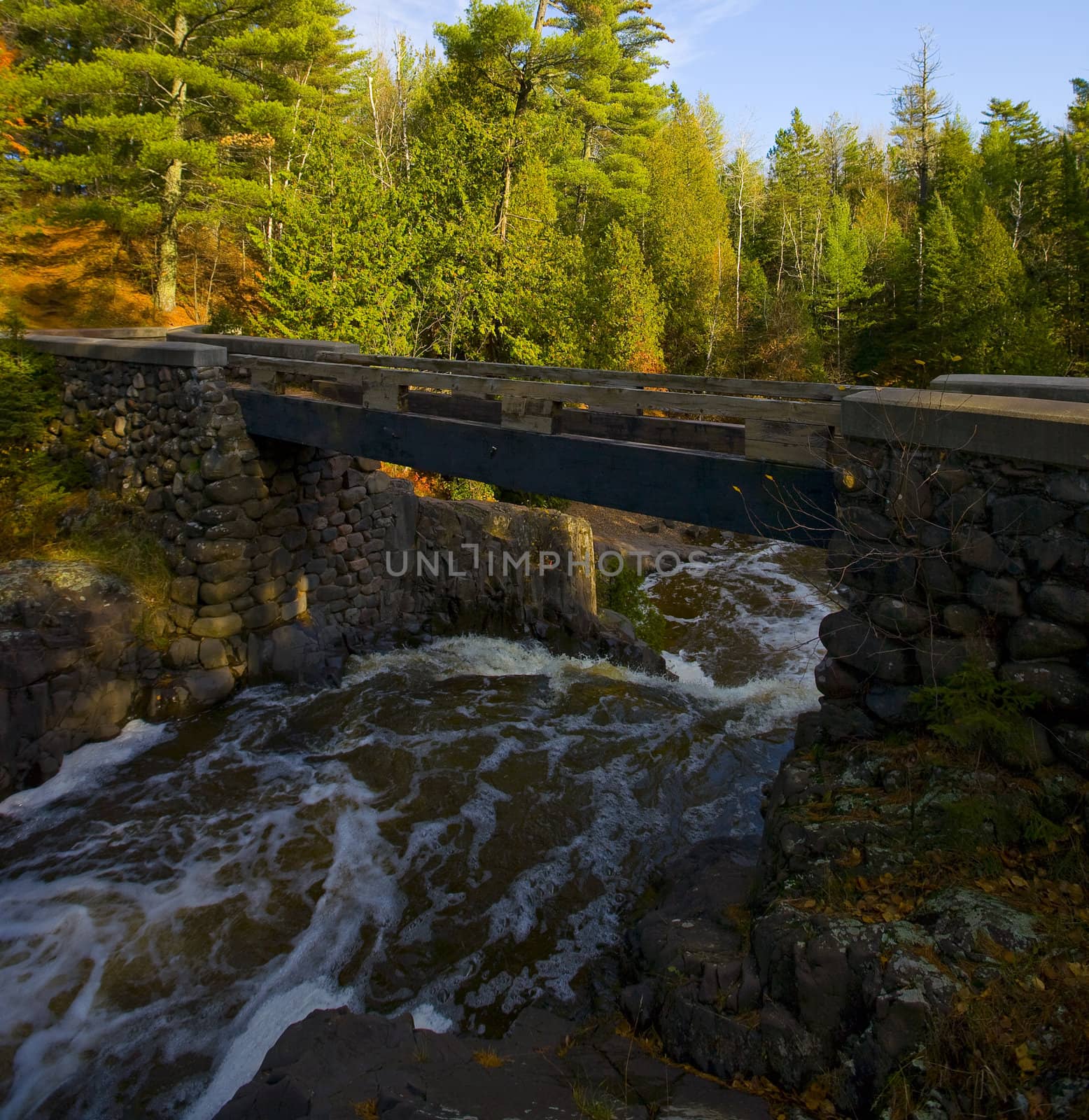 A footbridge over a waterfall on Amity creek in Duluth, Minnesota