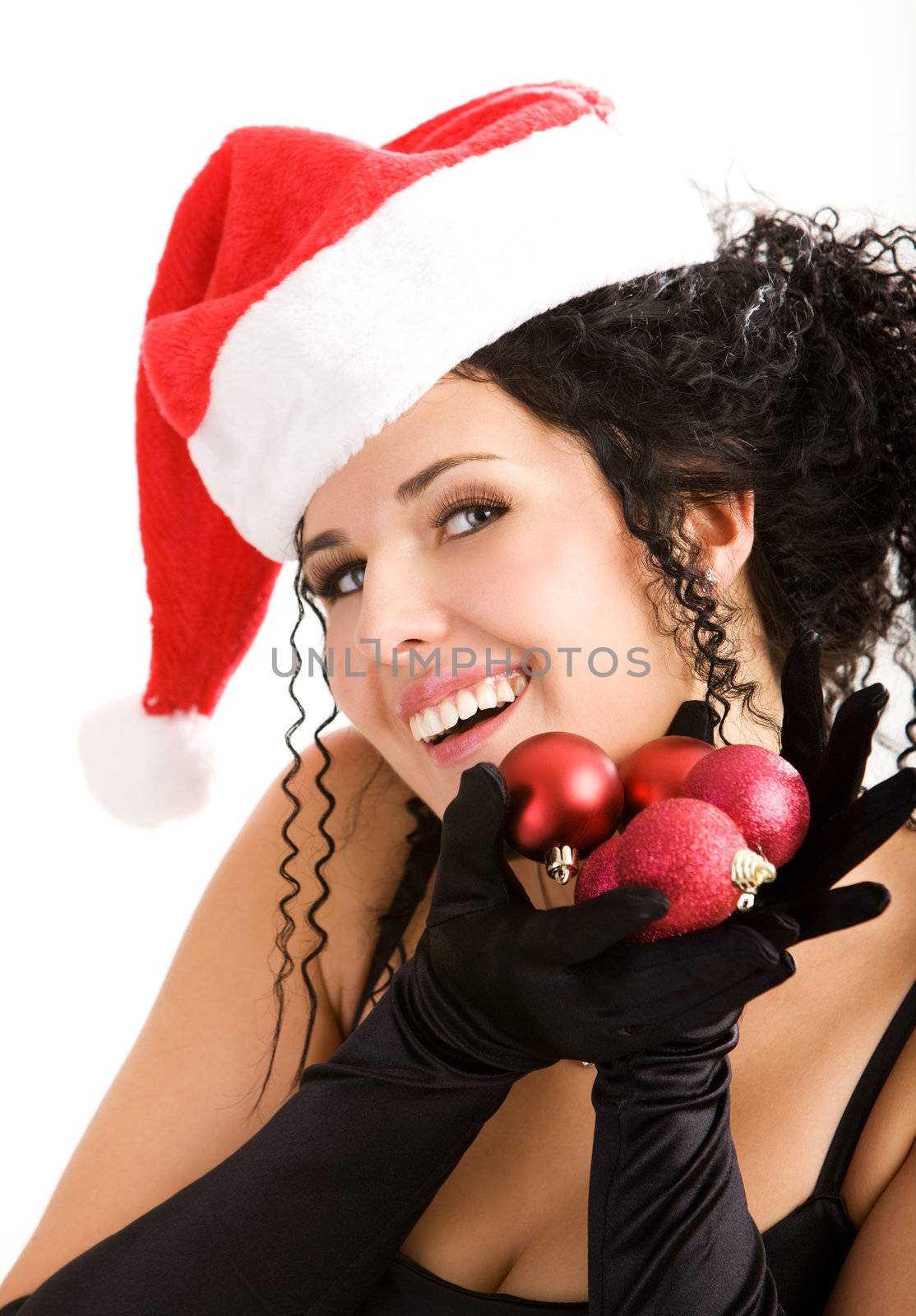 Portrait of the young woman in Santa's hat by mihhailov