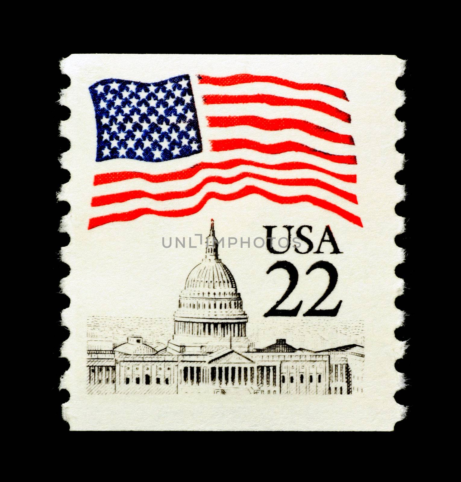 Patriotic stamp featuring usa capitol and flag