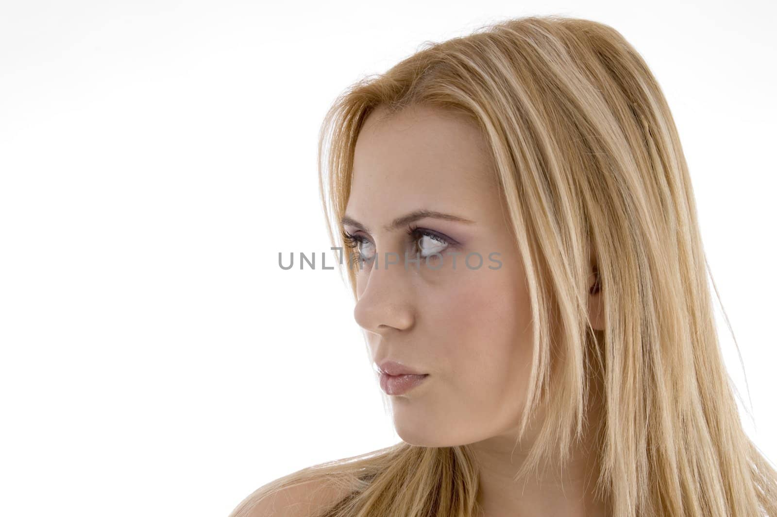 close up beautiful face of woman on an isolated background