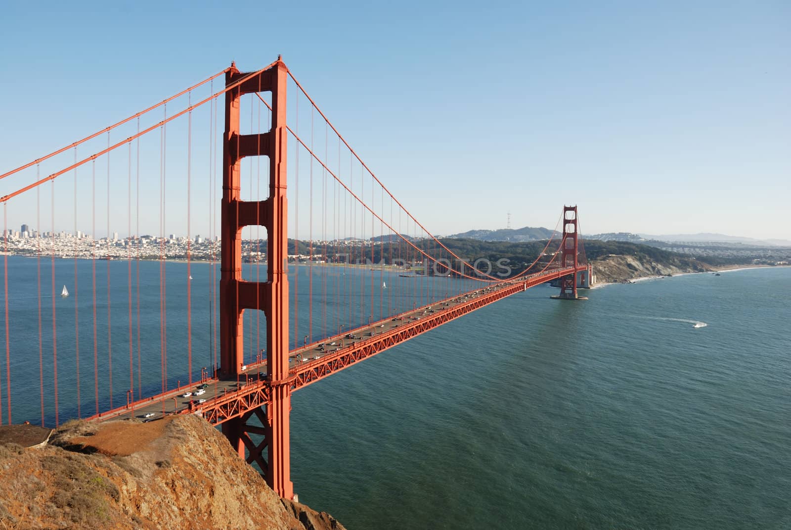 golden gate in october afternoon light with clear sky