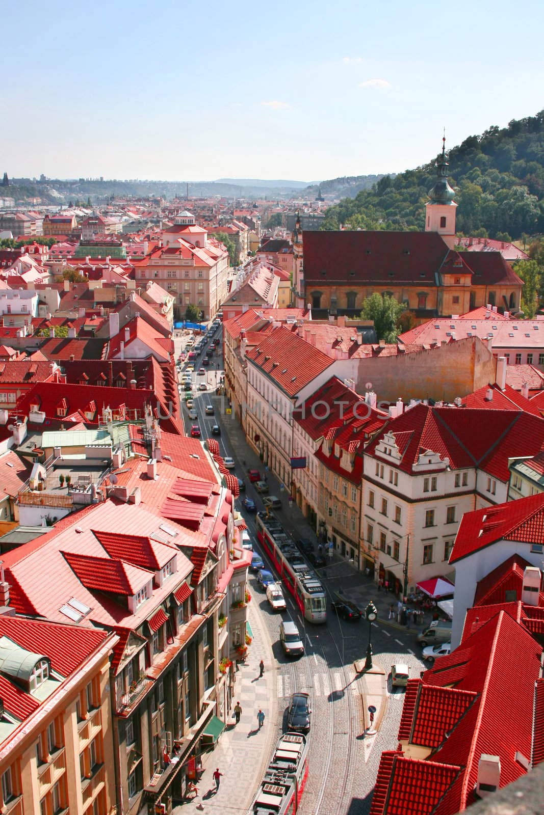 Prague street aerial view. Czech Repaublic