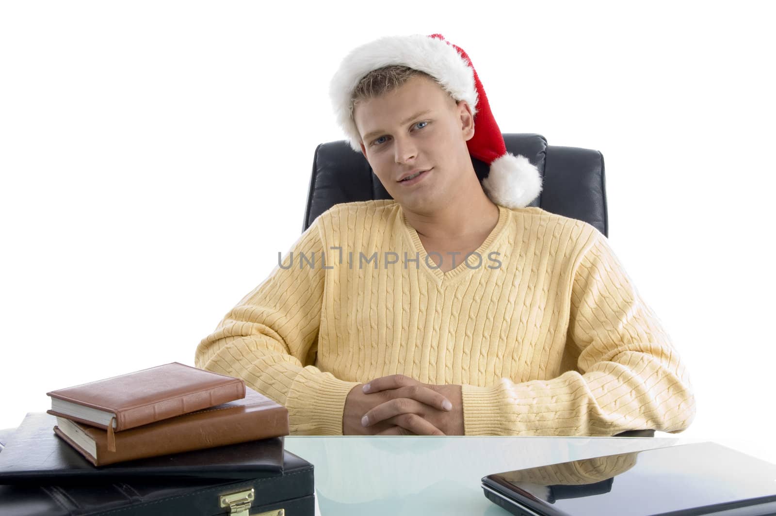 cool guy wearing christmas hat on an isolated white background