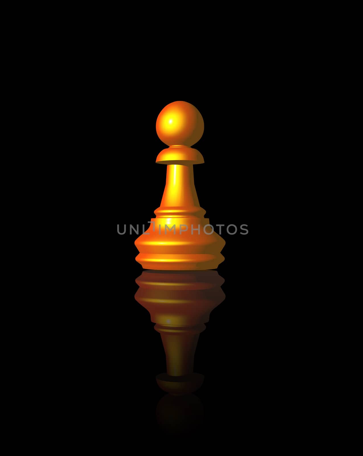 golden chess pawn on black background - 3d illustration