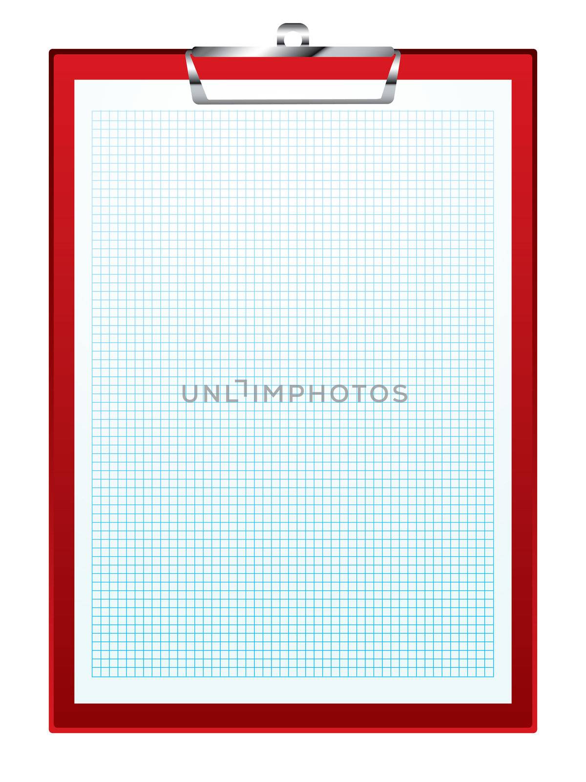 Red clip board with blue square graph paper math concepts