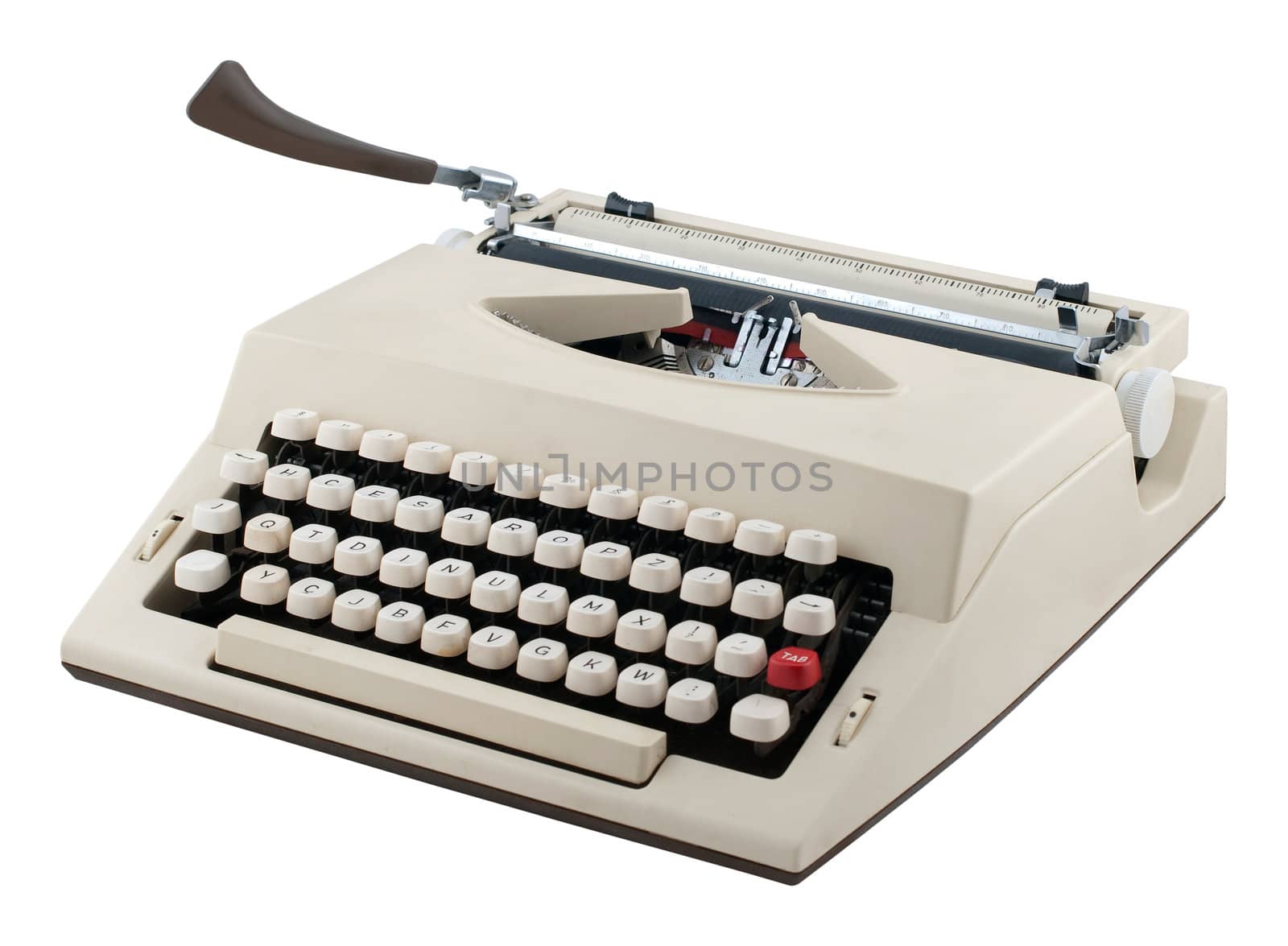 Portable typewriter isolated on white background.