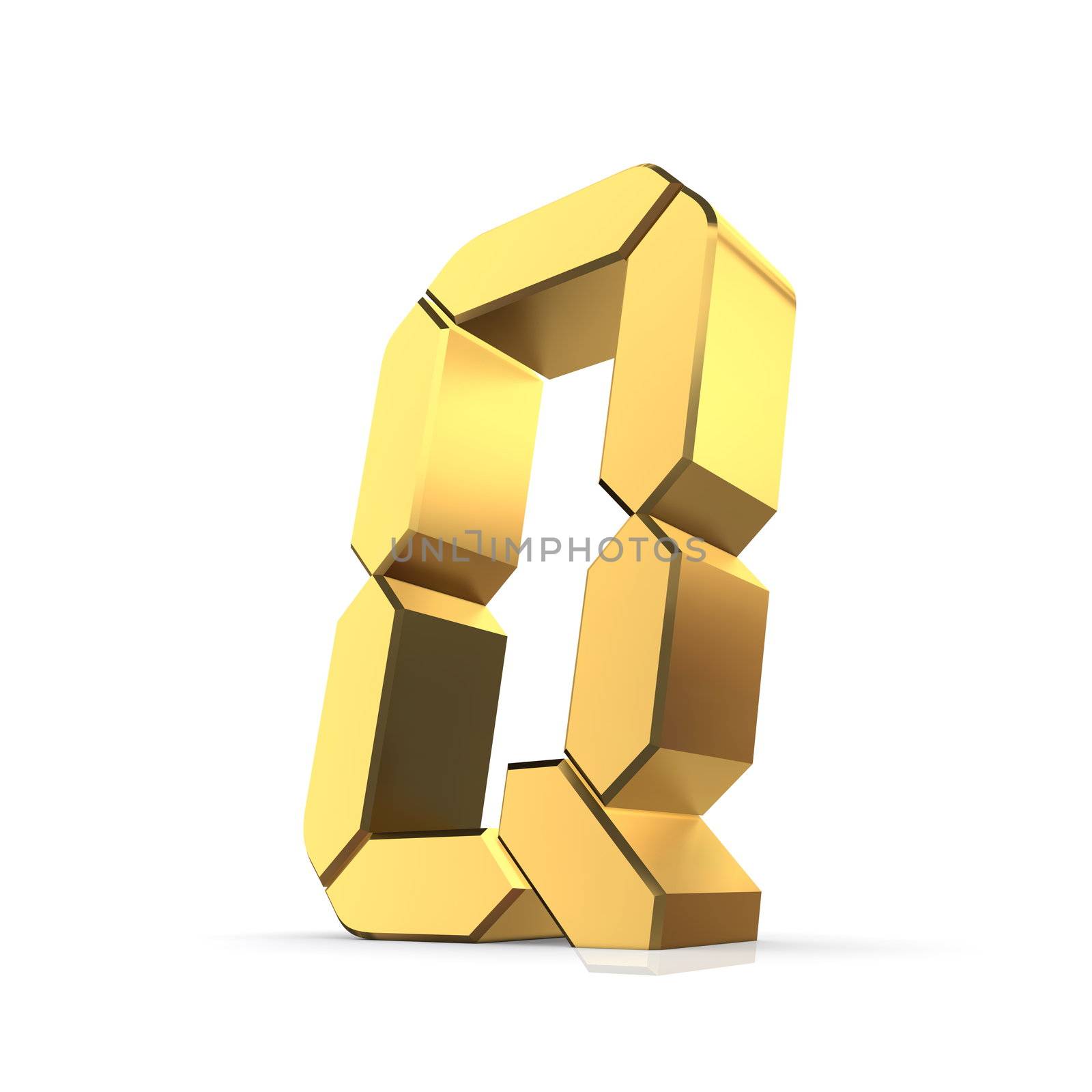 shiny 3d letter Q made of gold - LCD look