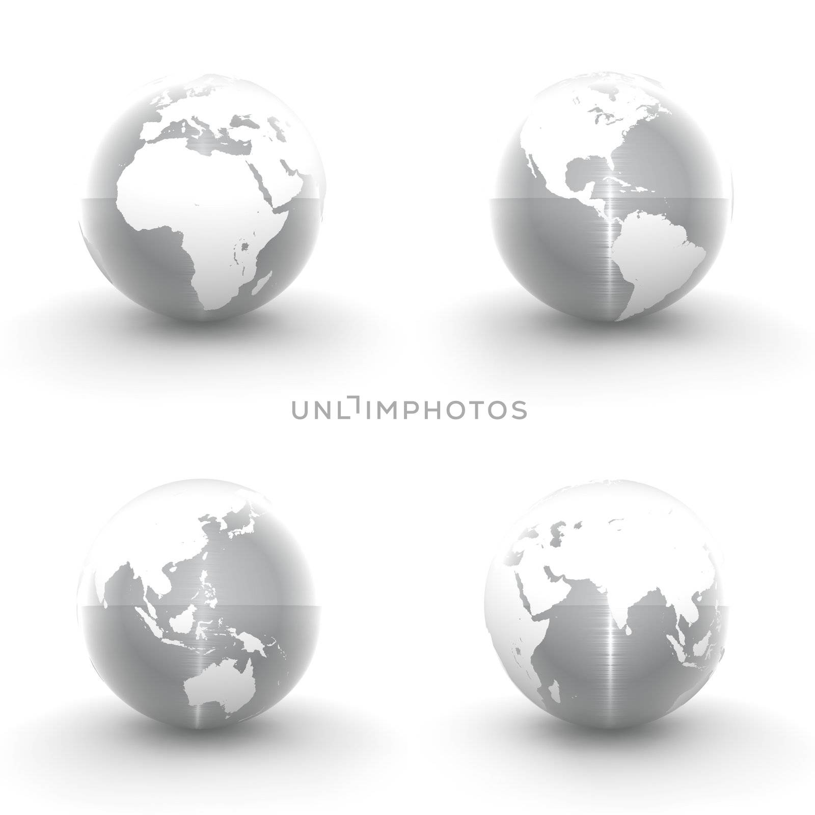 3D Globes in White and Shiny Brushed Metal by PixBox