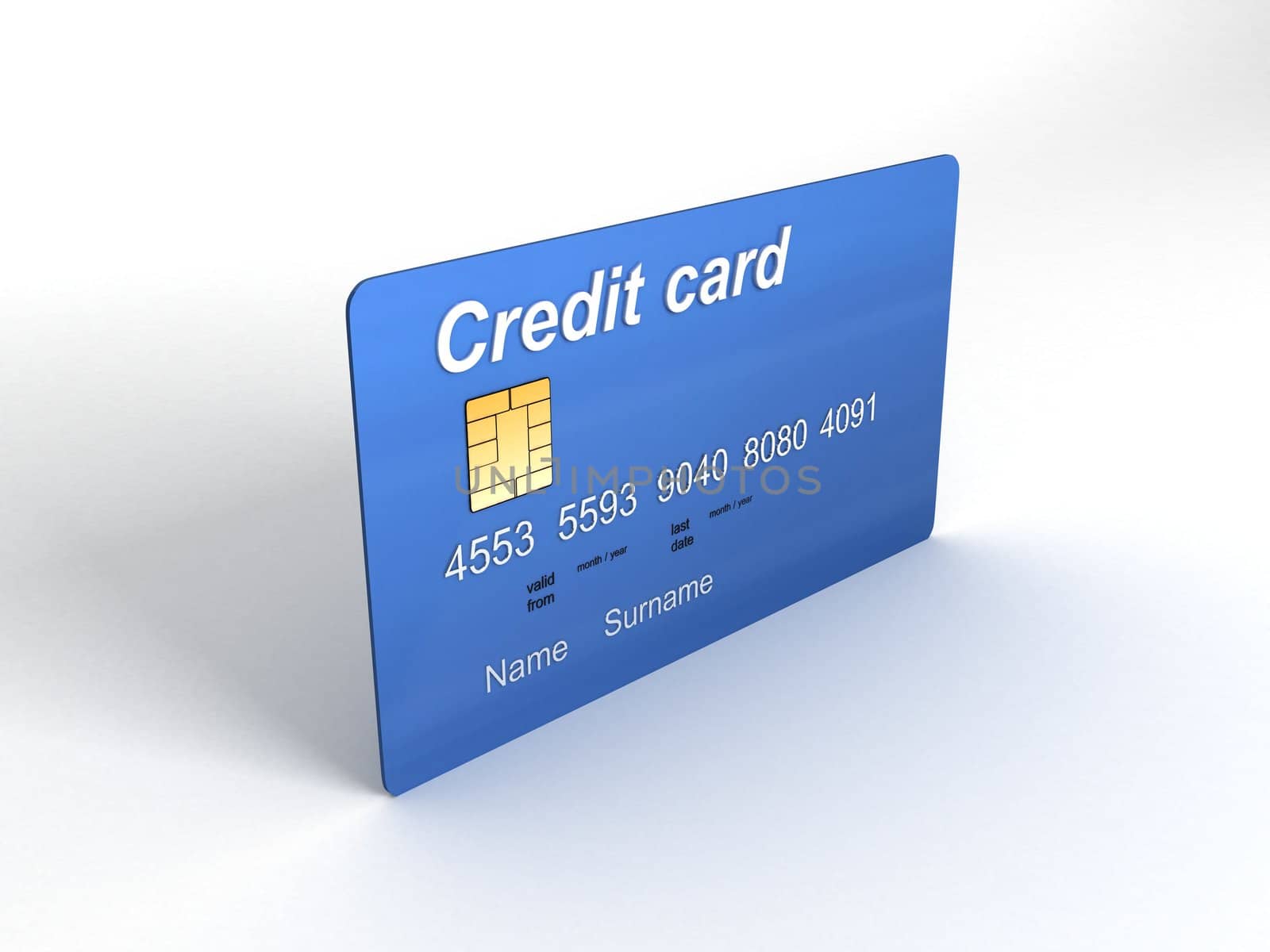 credit card in three dimensions on isolated background