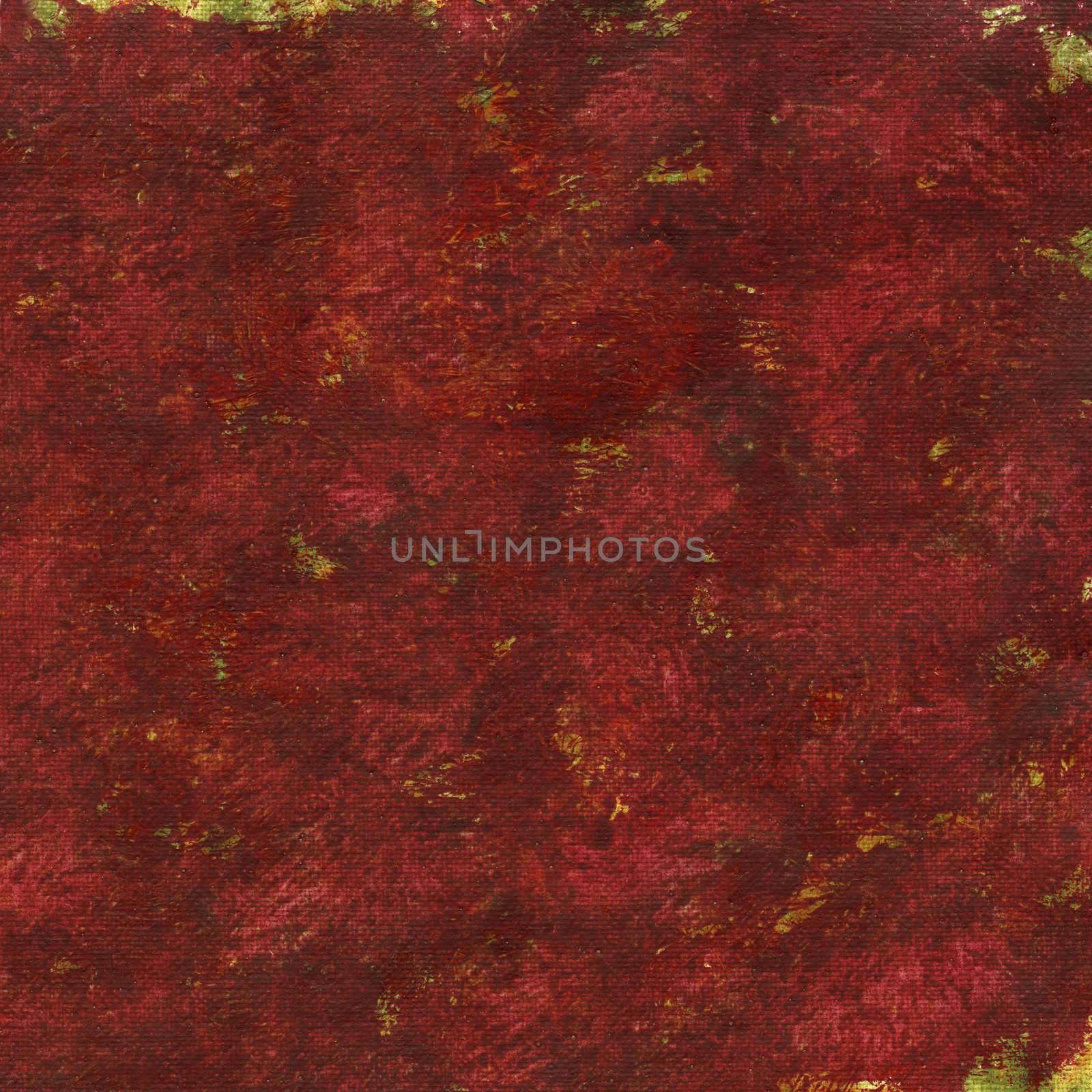 red patchy watercolor painted abstract on artist canvas, self made by photographer