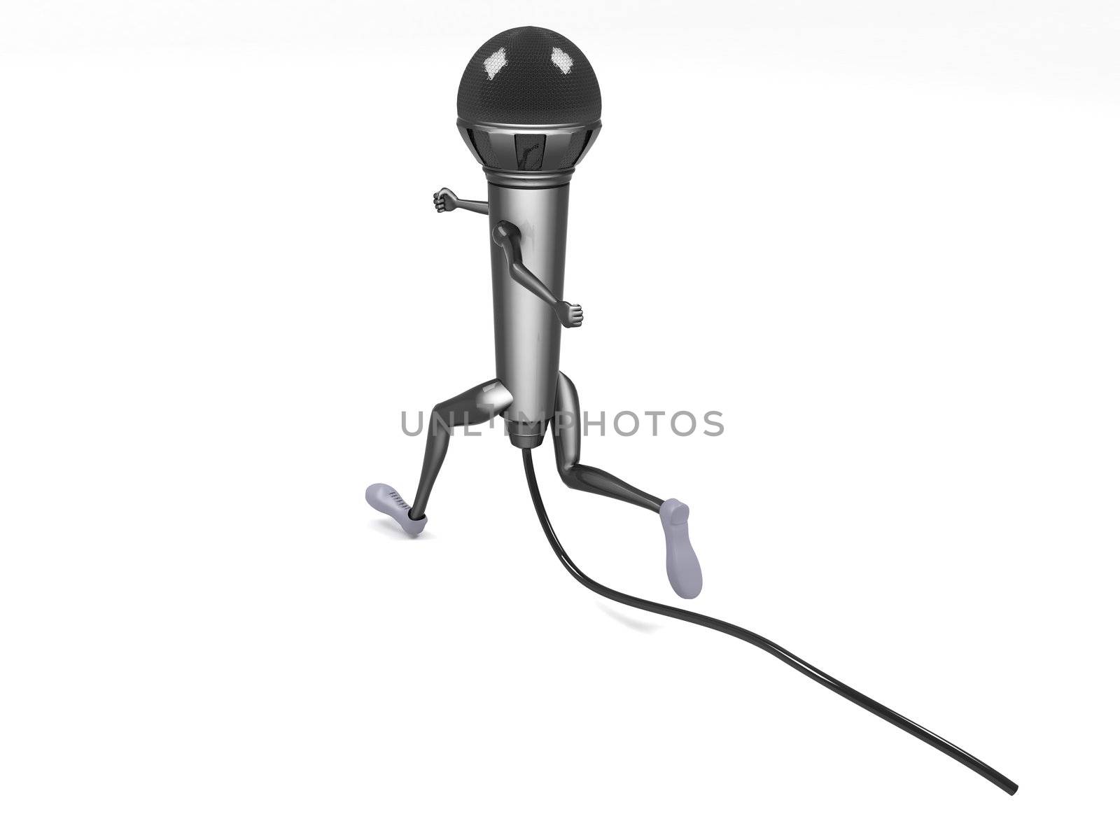 back pose of three dimensional running microphone with hands


