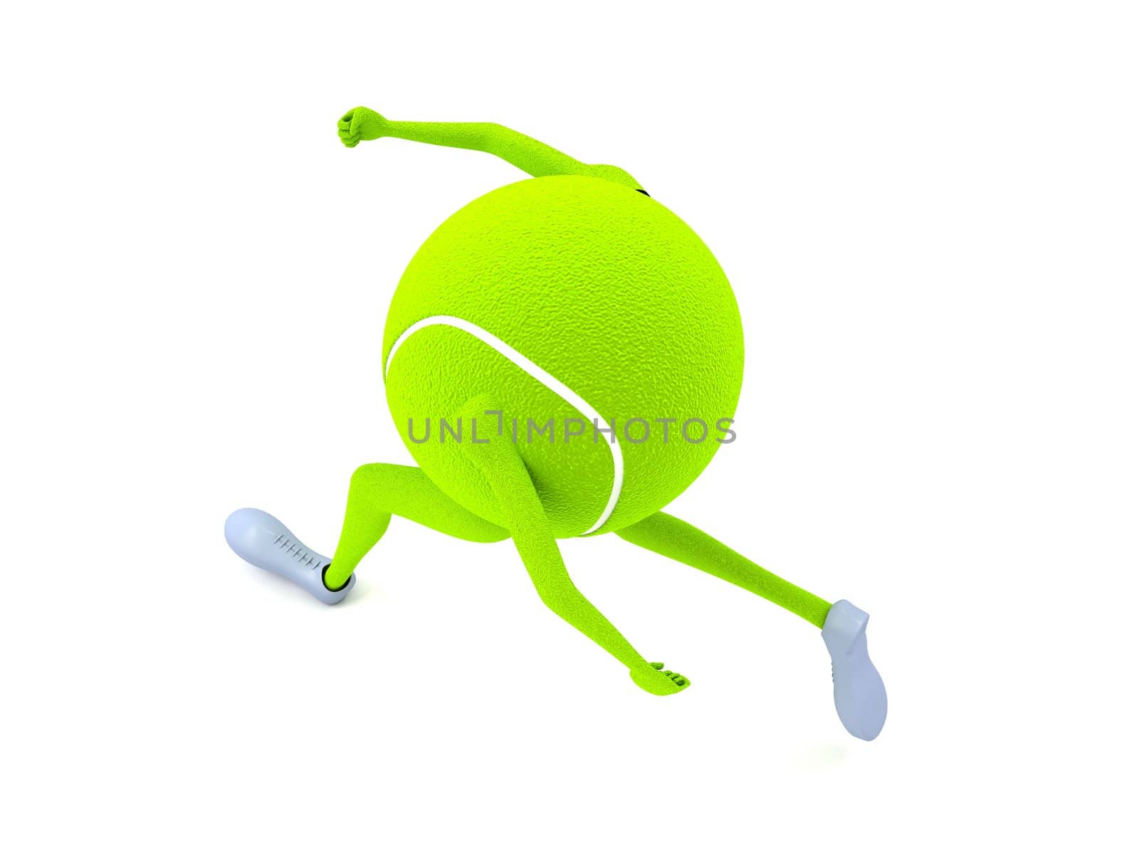 isolated three dimensional tennis ball with hands and legs


