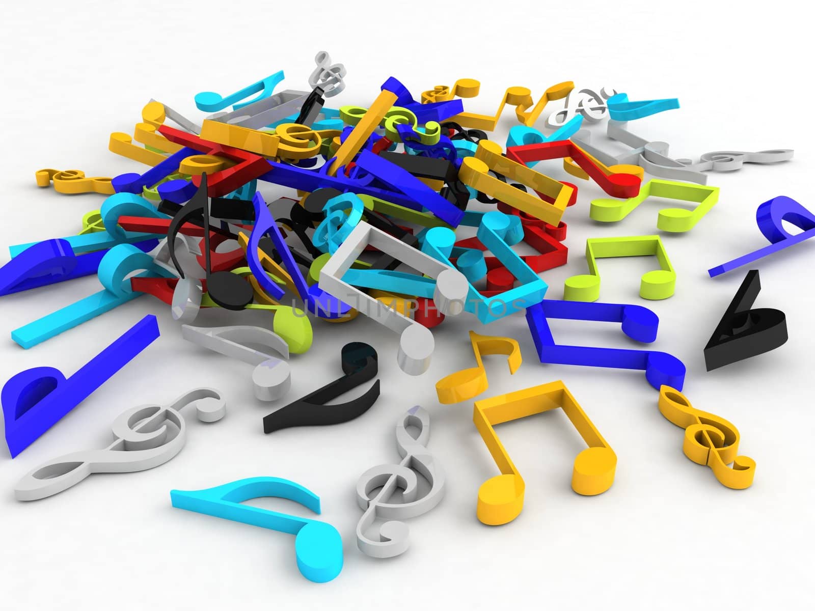 isolated three dimensional bunch of musical notes