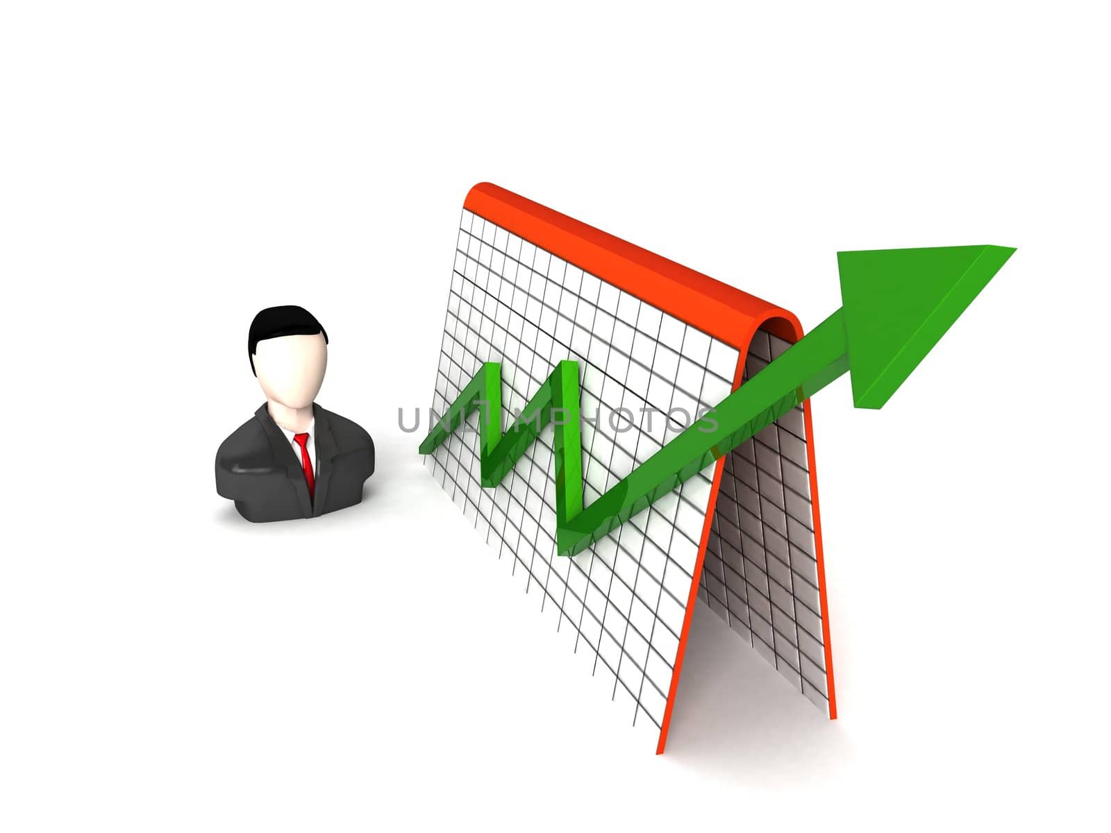 three dimensional isolated businessman and profit graph


